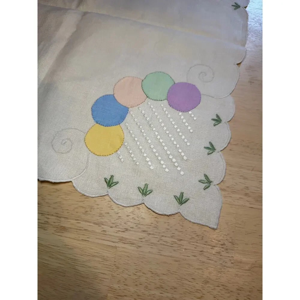 Vintage Pastel Applique Balloon Linen Tablecloth Card Table Topper 34